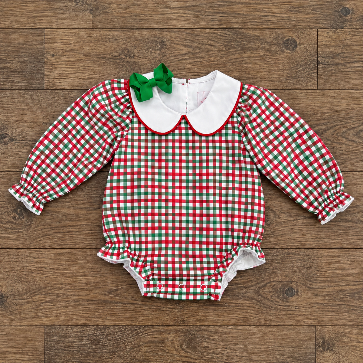 Girls Christmas Plaid Bubble Romper – Festive plaid baby romper