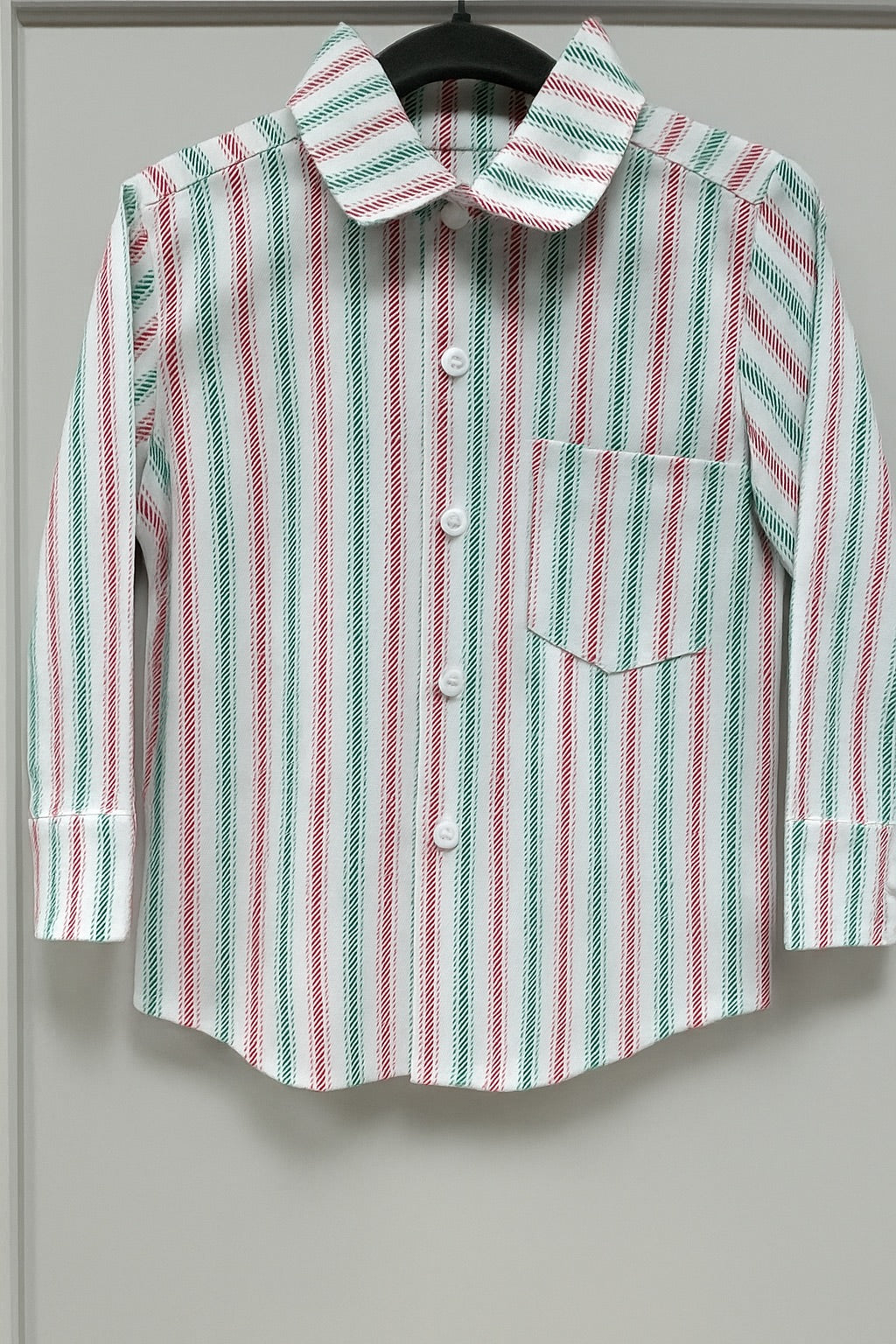 Long sleeve striped boy smock Christmas inspired button down