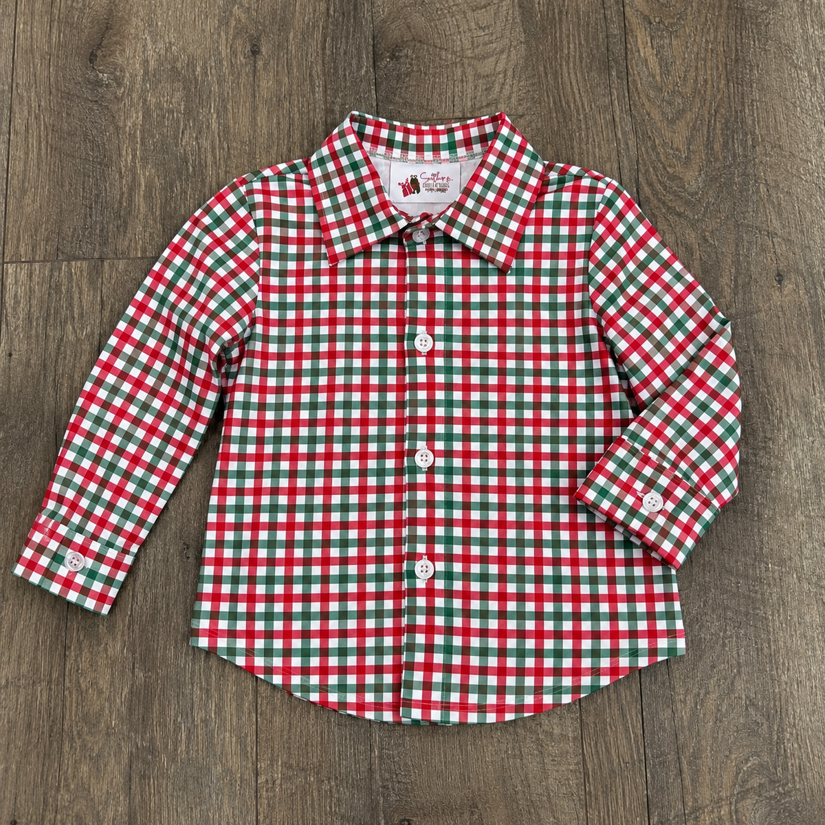 Boys Christmas Plaid Button Up Shirt – Red green plaid kids shirt