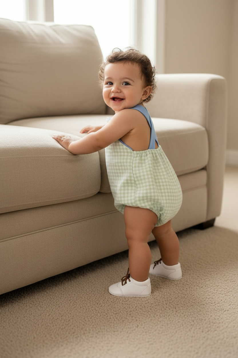 Baby Boy Standing by Couch