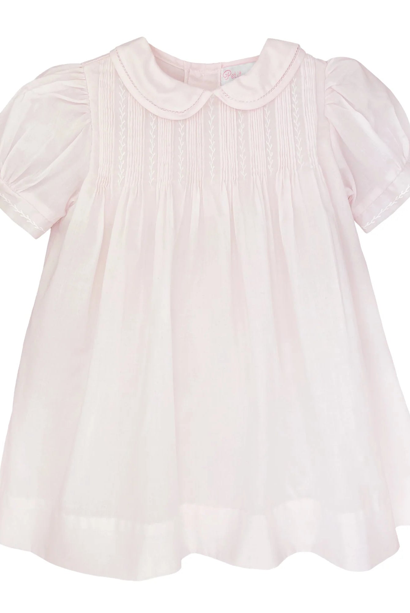 pink heirloom dress with puff sleeves