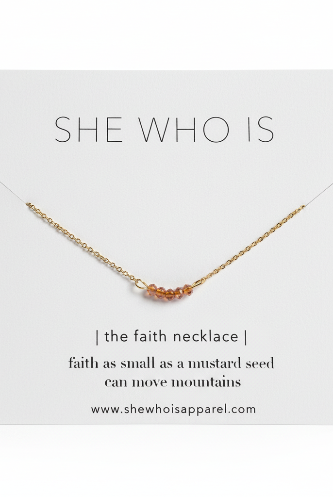 She Who Is Faith Necklace on card - front