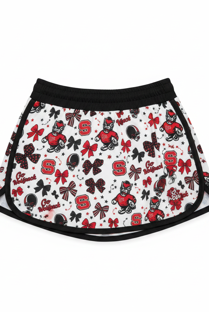Pack Pride women's athletic skort NC State print boutique flat lay white background