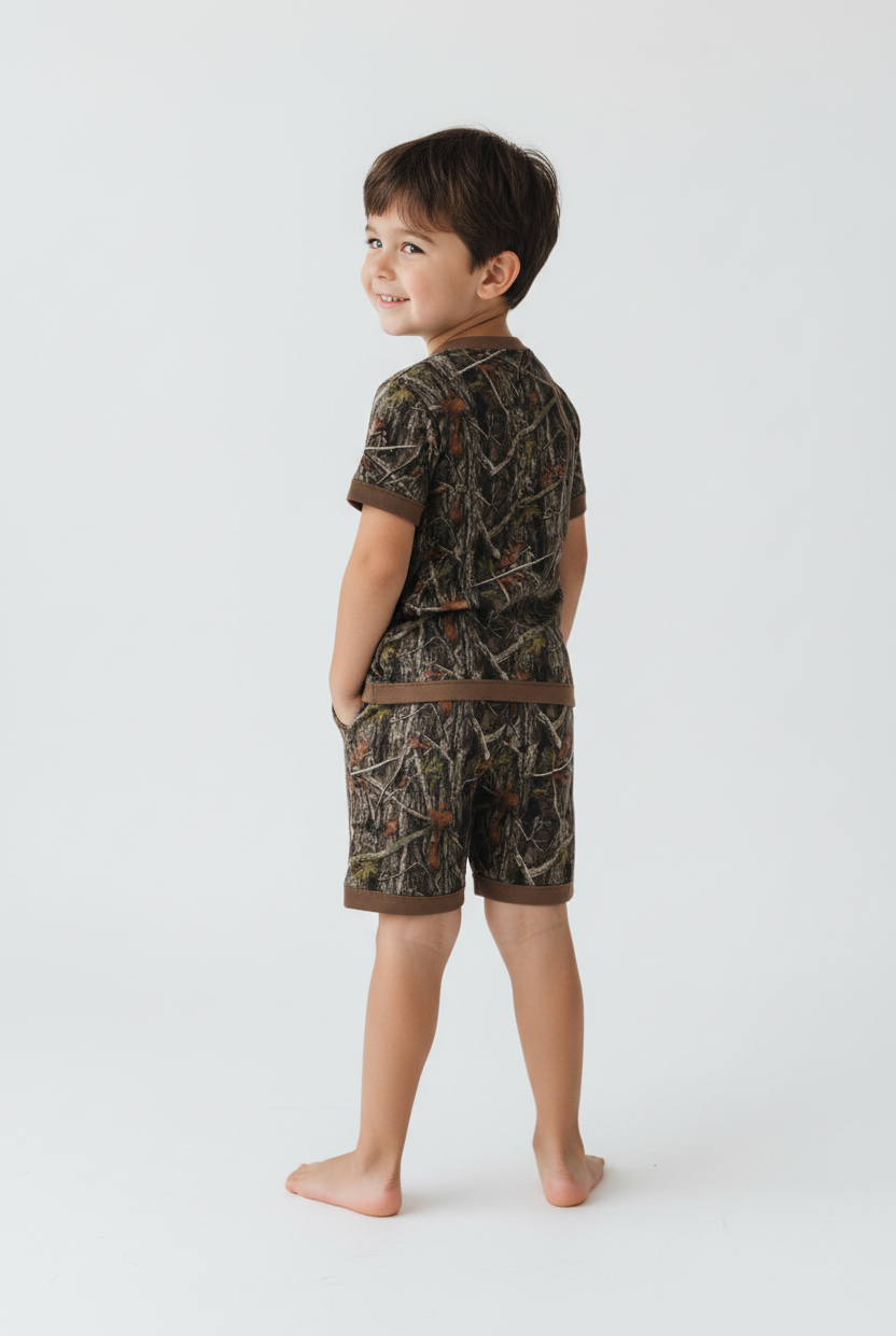 Back view of Boys Dark Brown Camo Lounge Set