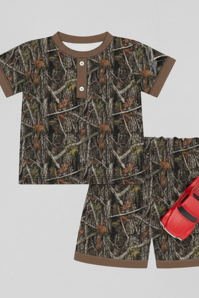 Boys Dark Brown Camo Lounge Set flat lay