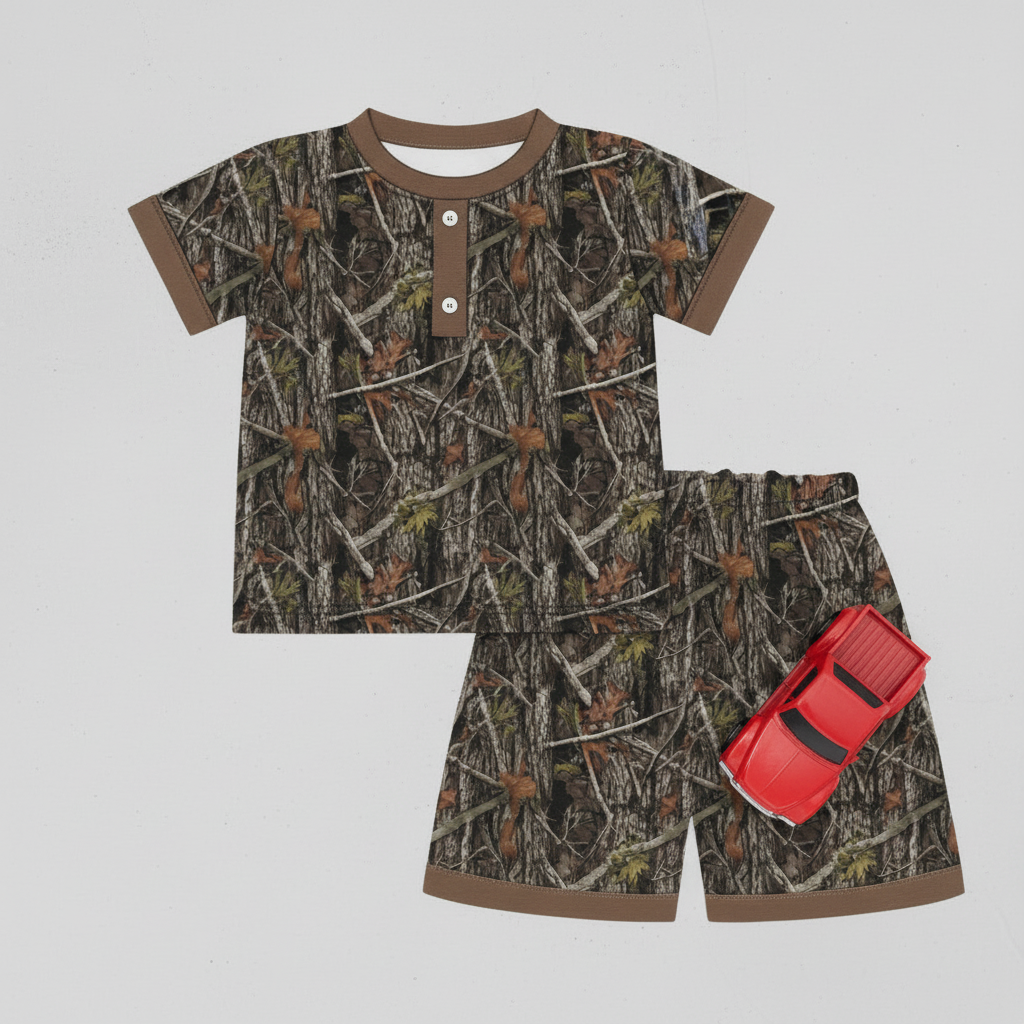 Boys Dark Brown Camo Lounge Set flat lay