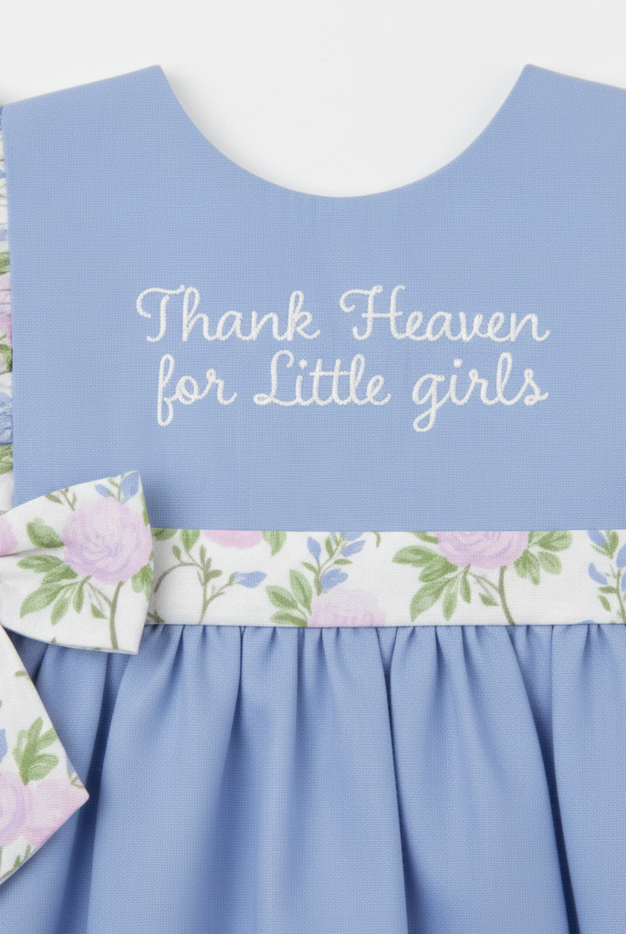 Close-up of embroidered bodice and flutter sleeve detail