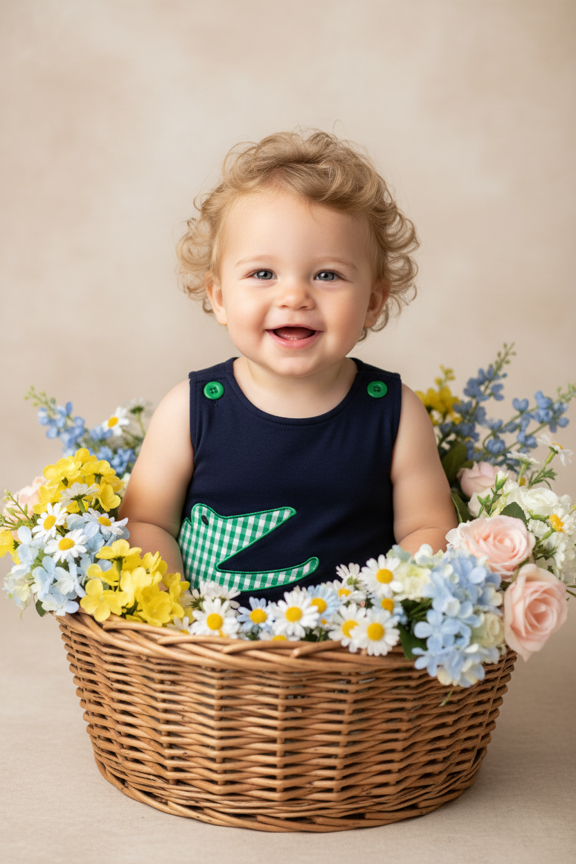 Navy Gator Bubble - Baby Boy 4