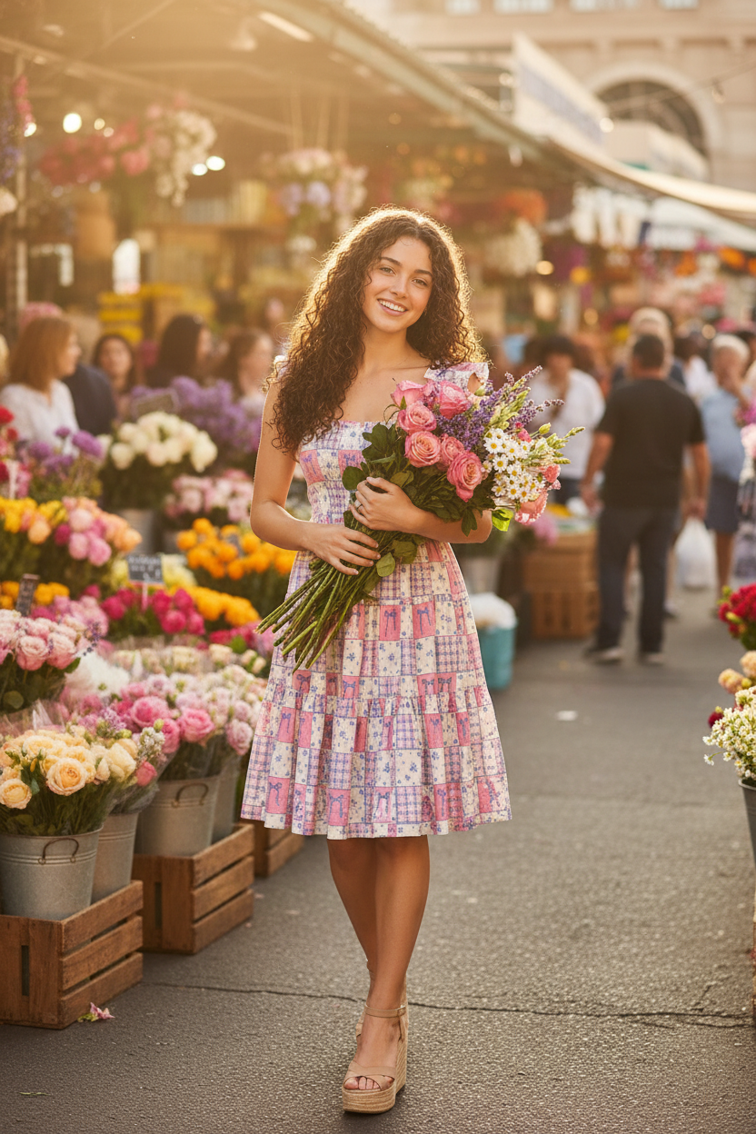 Pink Patches Dress - Flower Market Lifestyle