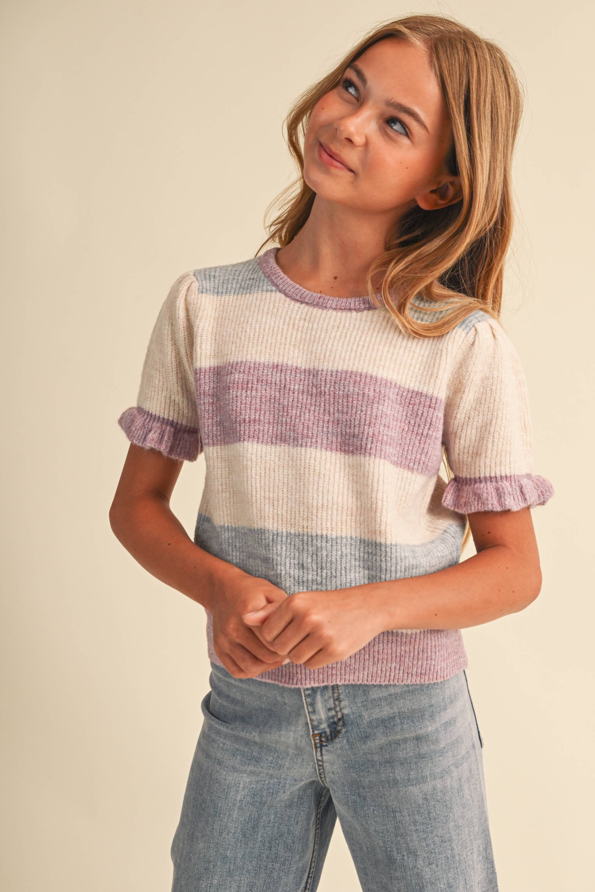 Puff Sleeve Sweater in Blue Multi - side