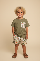 4-Year-Old Boy in Olive Fishing Short Set - Untucked with Pockets