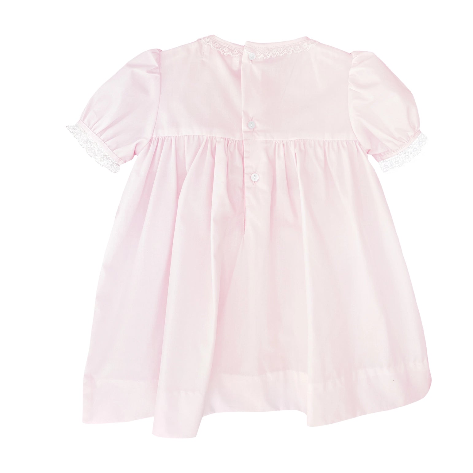 Pink baby dress with short sleeves on a white background