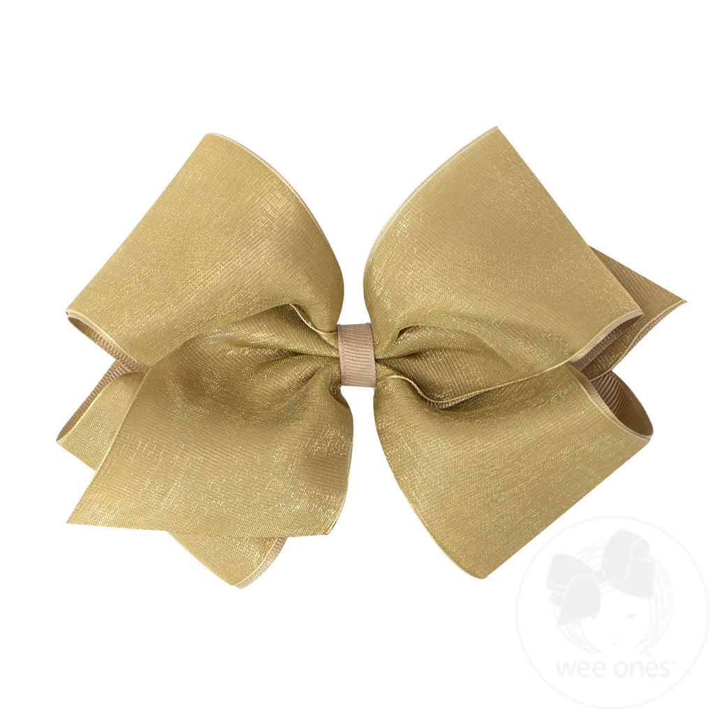 King organza overlay grosgrain hair bow in khaki