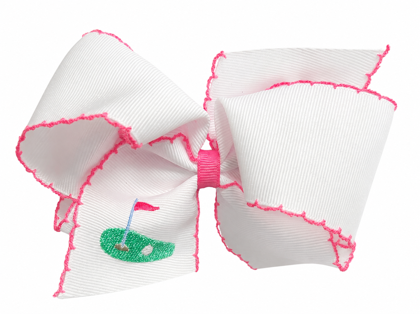 Wee Ones Bow with moonstitch embroidery of golf par.