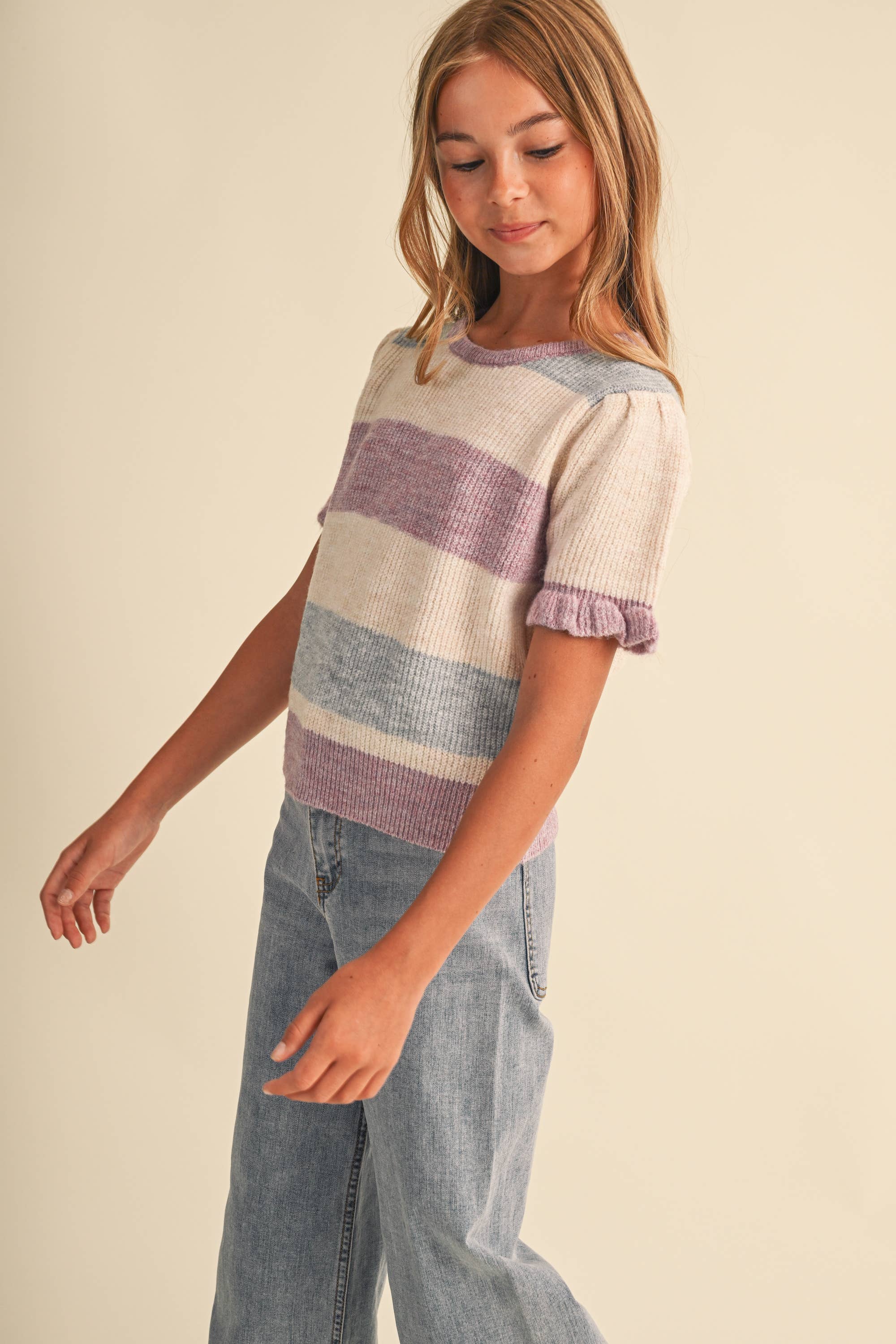 Puff Sleeve Sweater in Blue Multi - styled