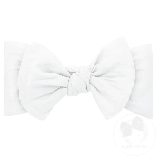 Soft nylon baby headband with bowtie in white