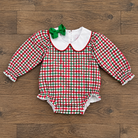 Girls Christmas Plaid Bubble Romper – Festive plaid baby romper