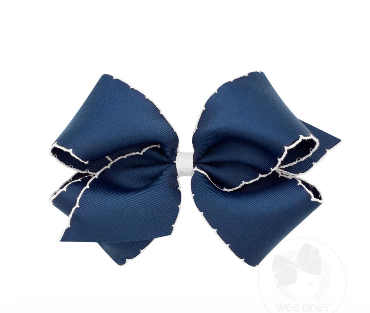 Medium Moonstitch hair bow in navy with hot pink