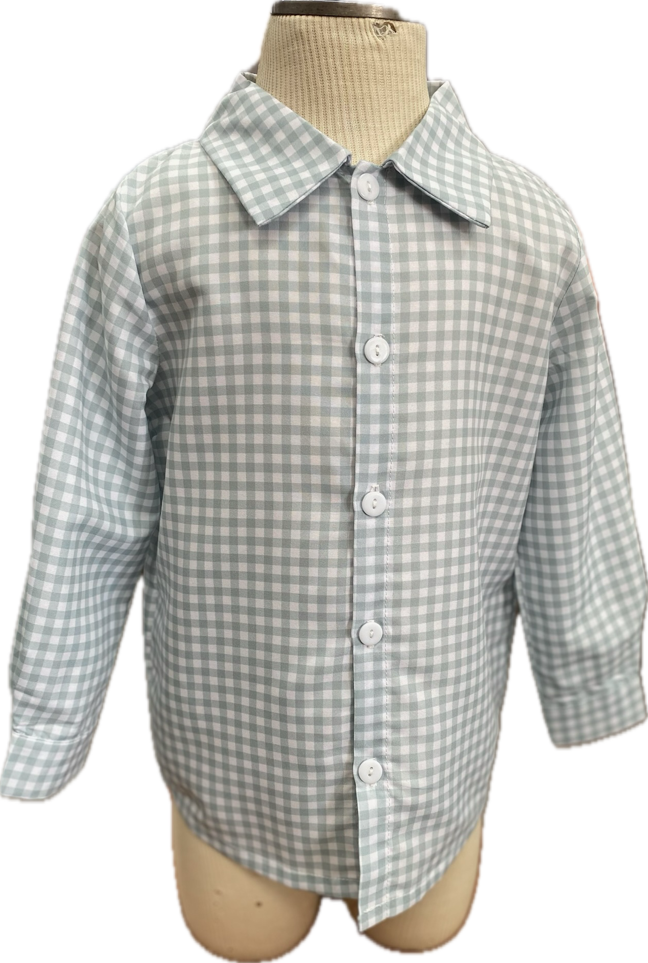 Gingham boys long sleeve collared button down