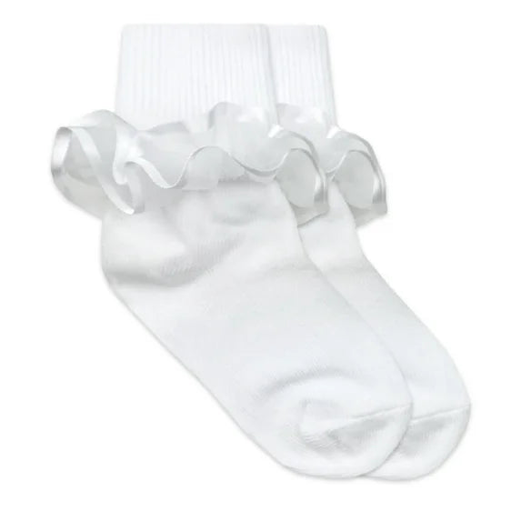 White socks with ruffled top on a white background