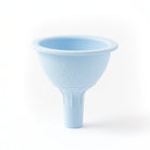Light blue silicone funnel on a white background