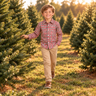 Boys Christmas Plaid Button Up Shirt – Plaid shirt boy among Christmas trees