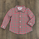 Boys Christmas Plaid Button Up Shirt – Red green plaid kids shirt