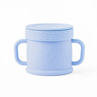 Light blue mug with handles and a lid on a white background