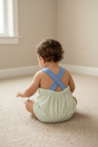 Baby Boy Back View - Green Gingham Romper