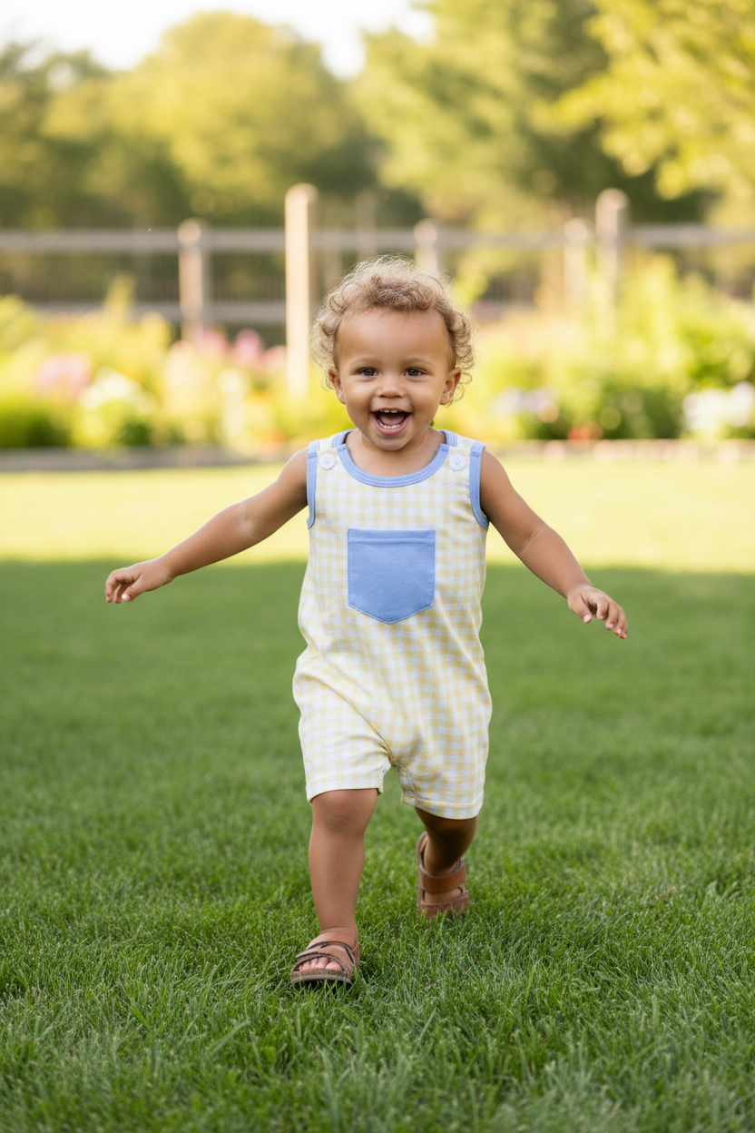 Backyard Run - Yellow Gingham Shortall