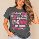 Lady wearing a grey t-shirt