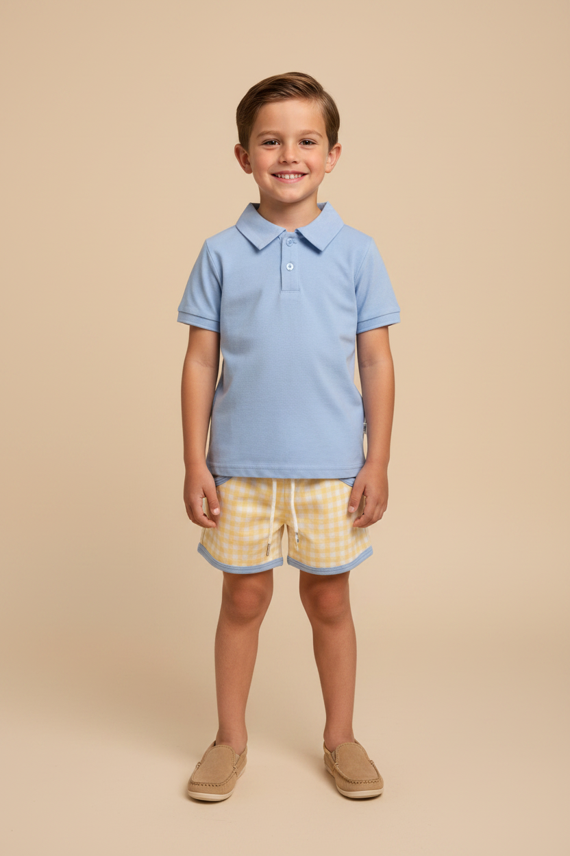 Boy - Polo Fully Untucked - Blue Polo & Yellow Gingham Shorts