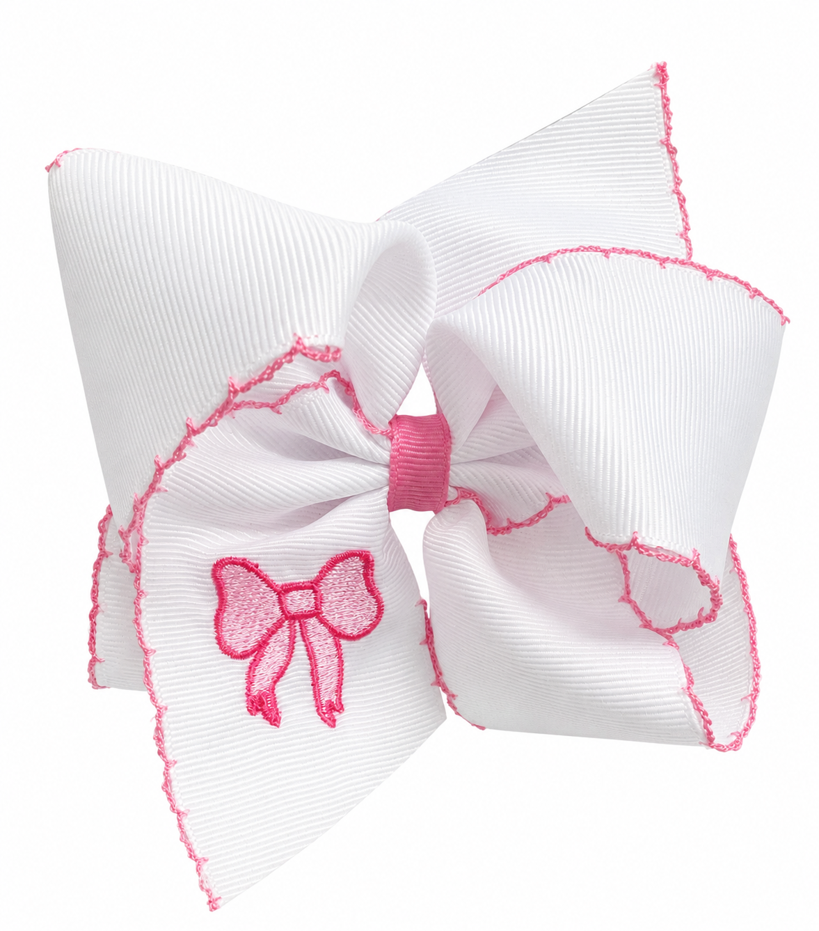 King Moonstitch Bow with an embroidered pink bow. 
