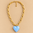 Sky Blue Heart Gold Chain Necklace is a women's gold-tone chain necklace with a sky blue heart charm.