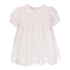 pink heirloom dress with puff sleeves
