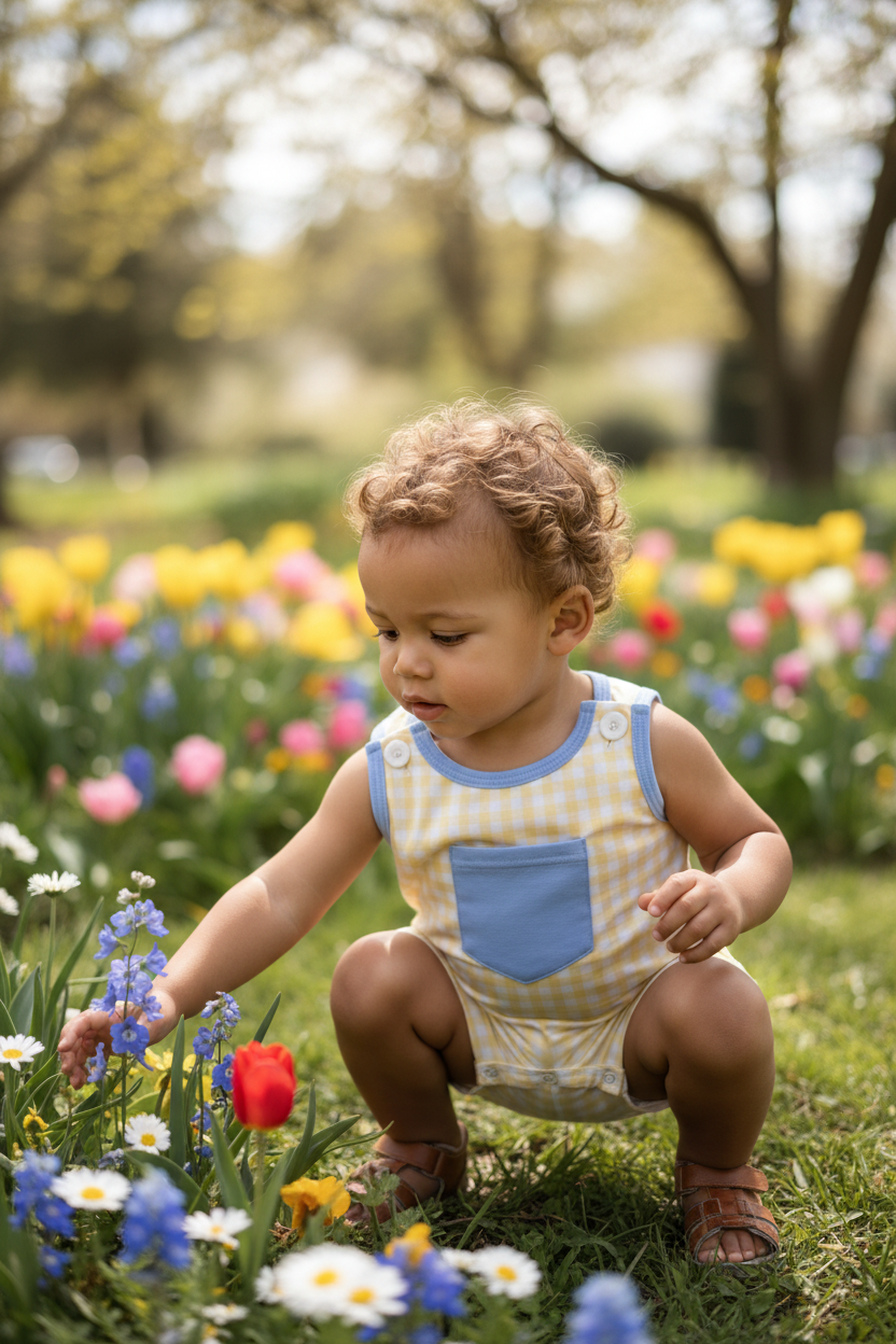 Garden Explore - Yellow Gingham Shortall