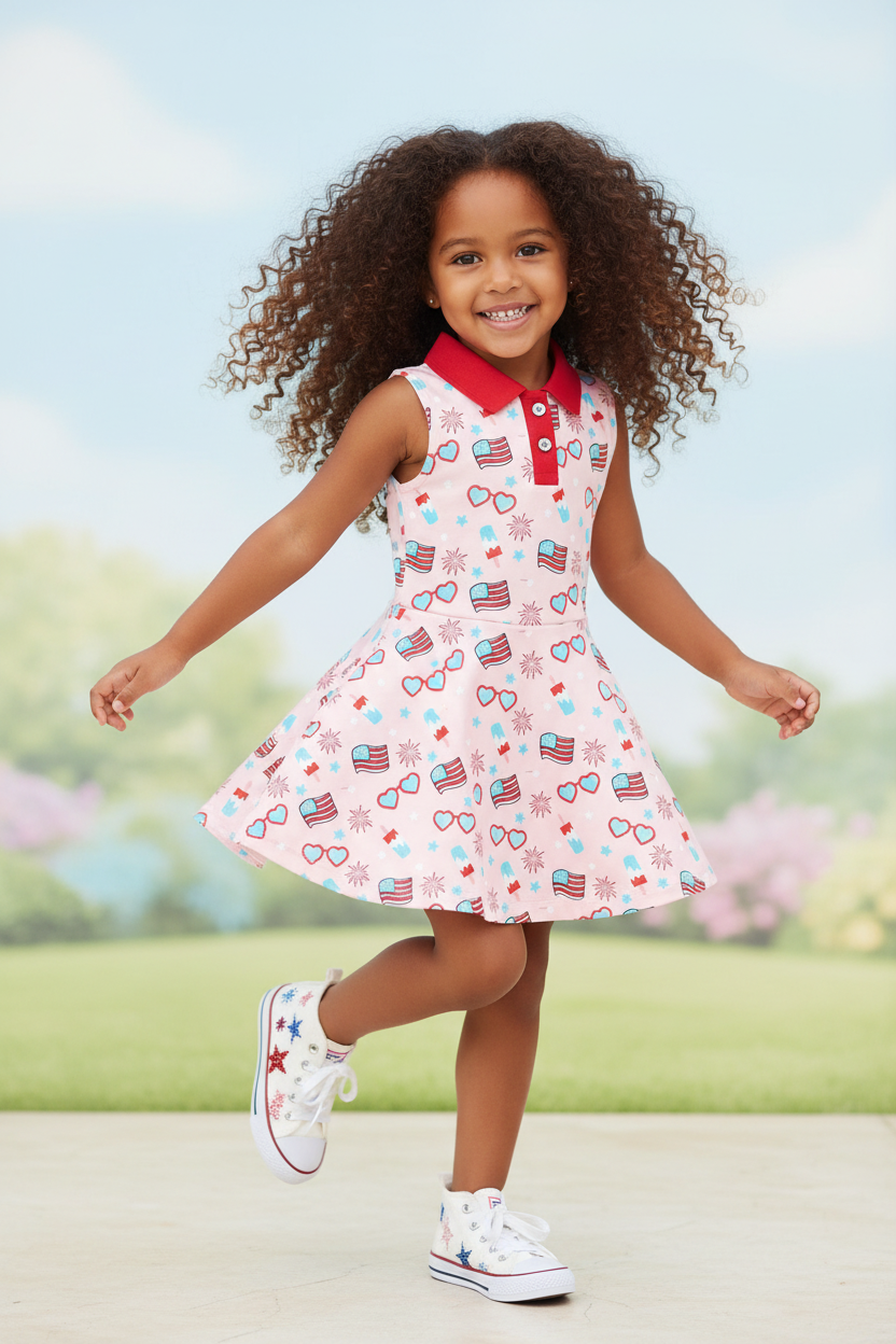 Girls' Pink Patriot Princess Polo Dress – Lifestyle Shot