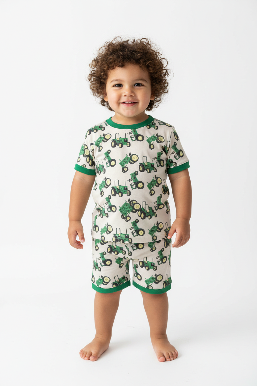 Hero - Curly Haired Chubby Boy in Farm Tractor Lounge Set