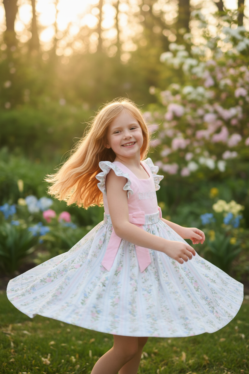 Mama's Bestie Girls Dress - twirl garden lifestyle shot