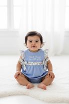 Baby girl wearing Thank Heaven for Little Girls embroidered flutter sleeve bubble - front view