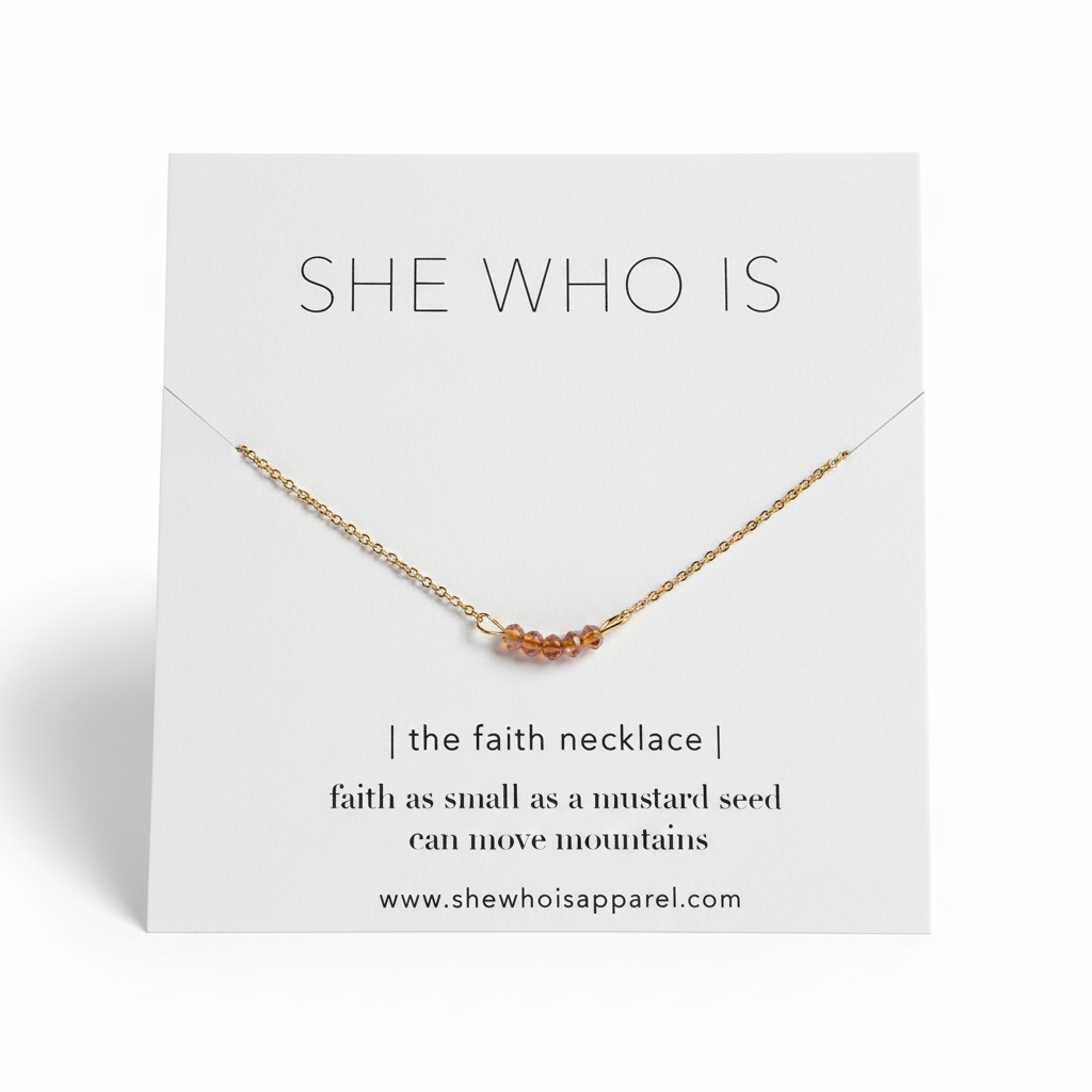 She Who Is Faith Necklace on card - front