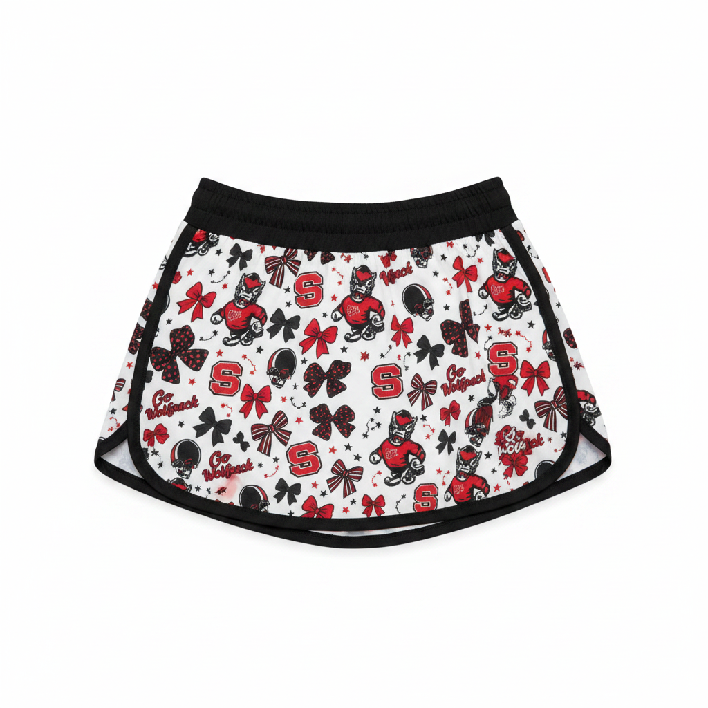 Pack Pride women's athletic skort NC State print boutique flat lay white background