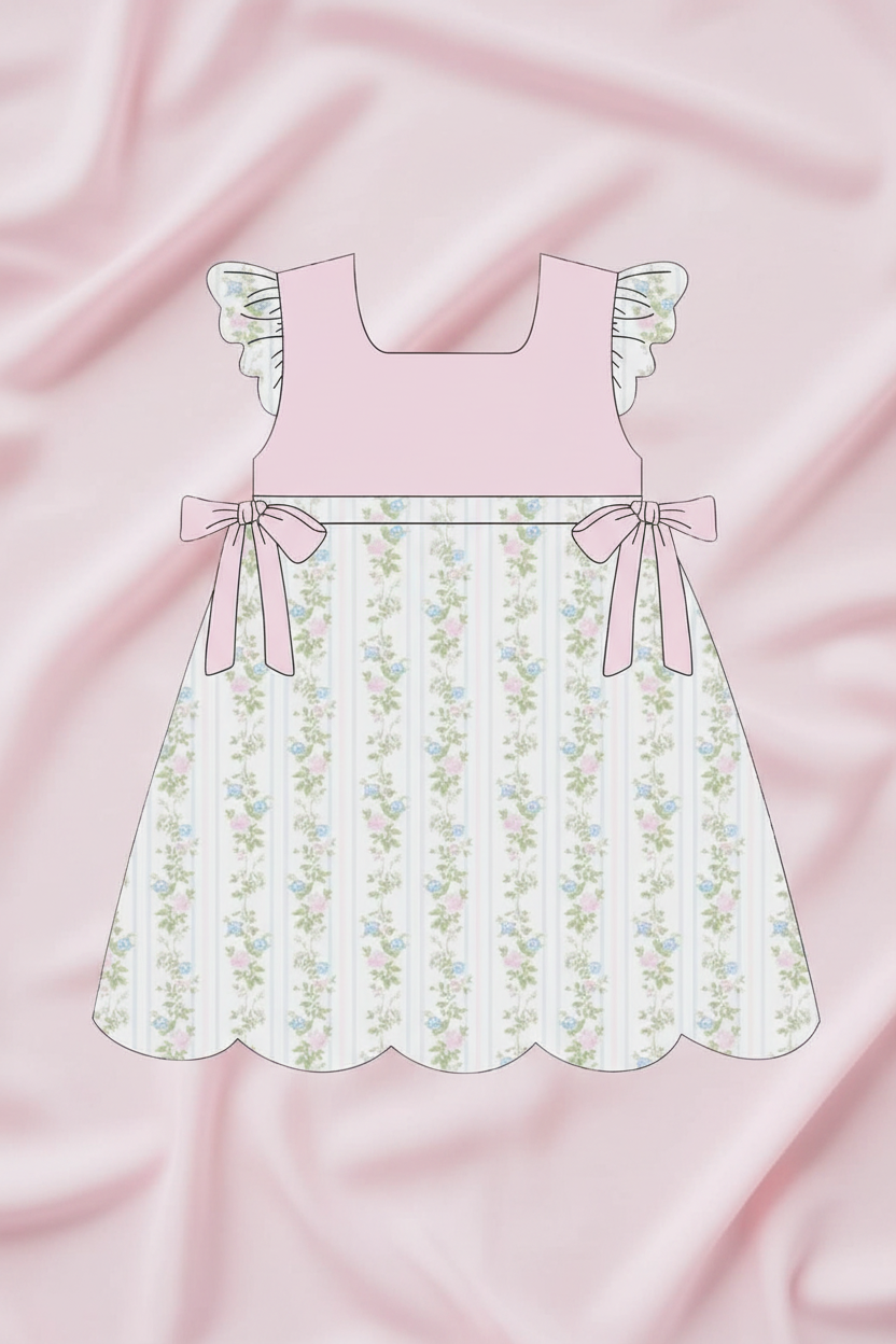 Mama's Bestie Girls Dress - back view scalloped hem