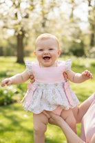 Mama's Bestie Baby Bubble Romper - baby laughing being held outdoors