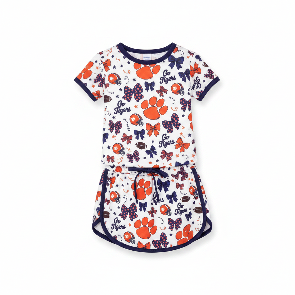 Orange Crush girls Tigers skort set boutique flat lay white background