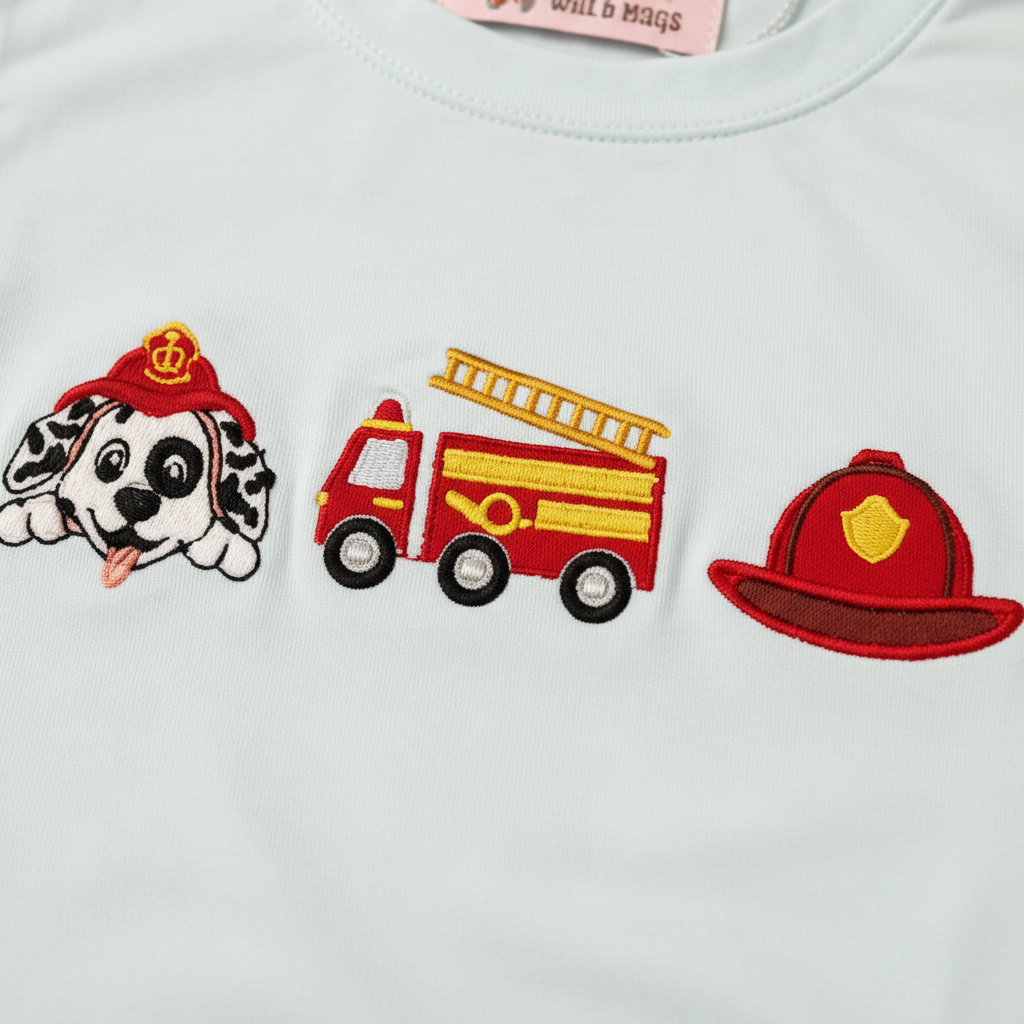 Flame Fighters Short Set embroidery detail close-up