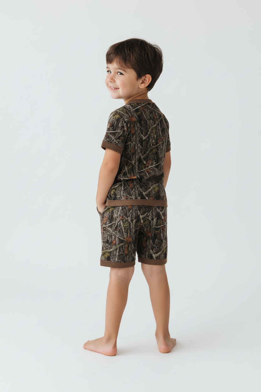 Back view of Boys Dark Brown Camo Lounge Set