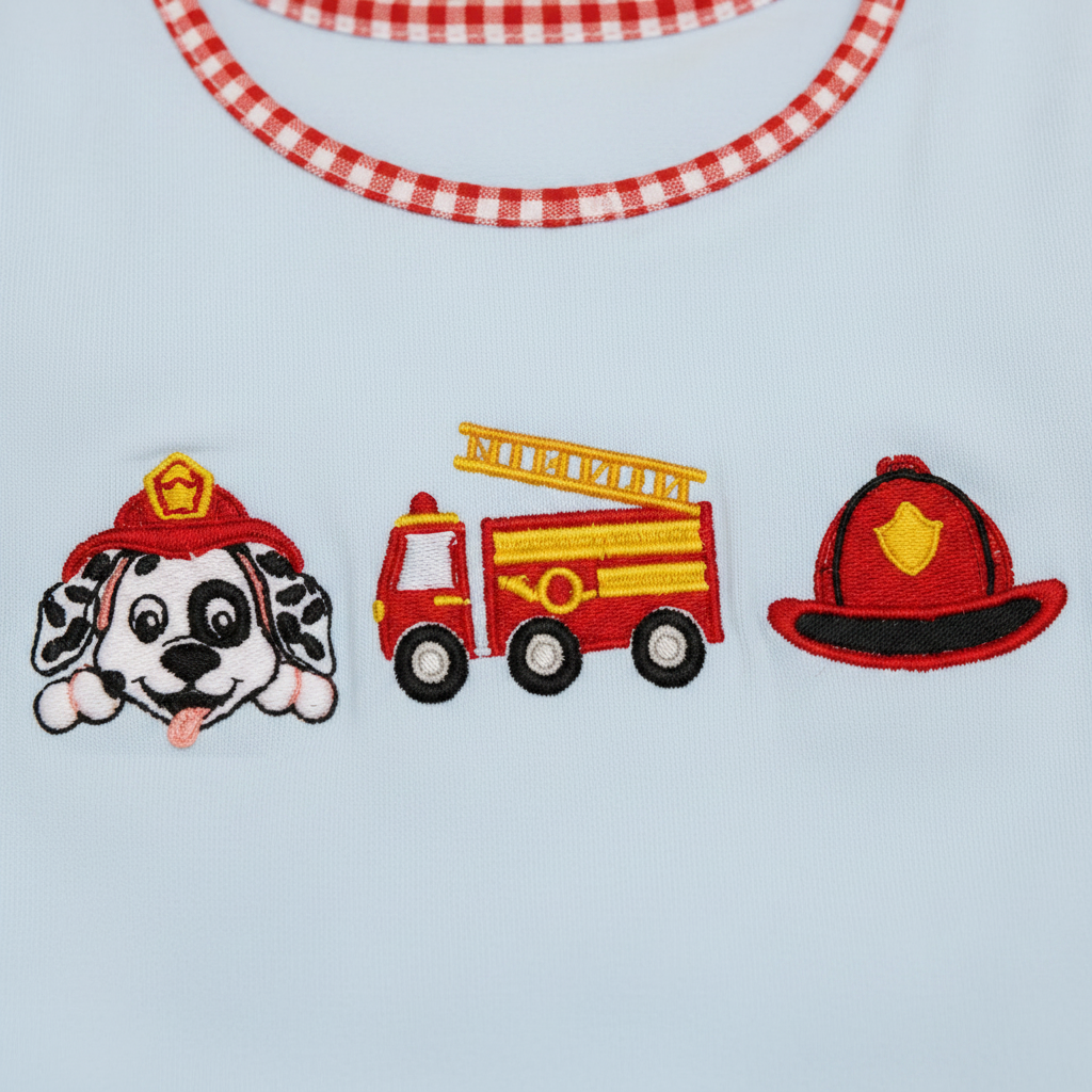 Flame Fighters Bubble embroidery detail close-up