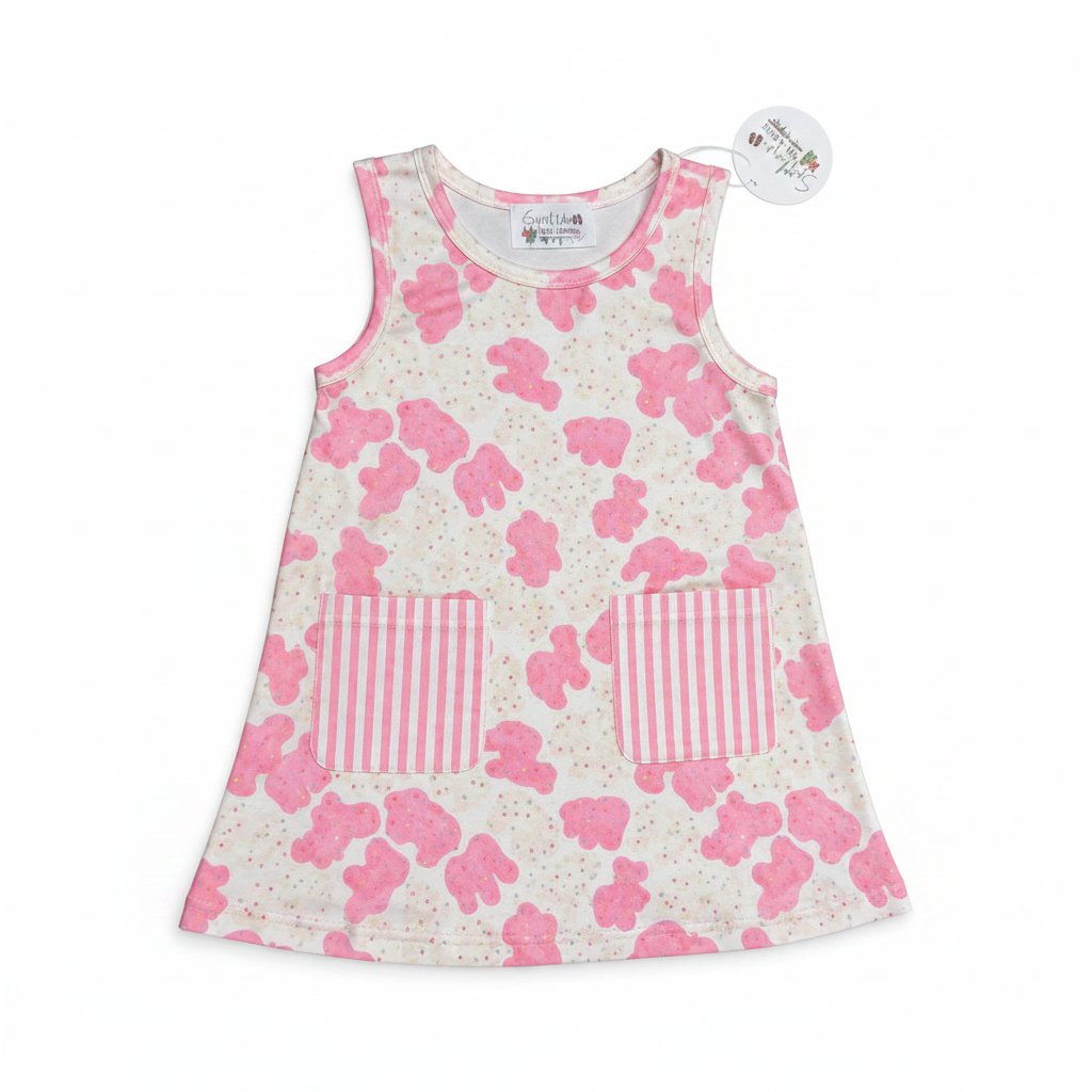Animal Fun Run Dress pink cow print girls dress flat lay white background boutique