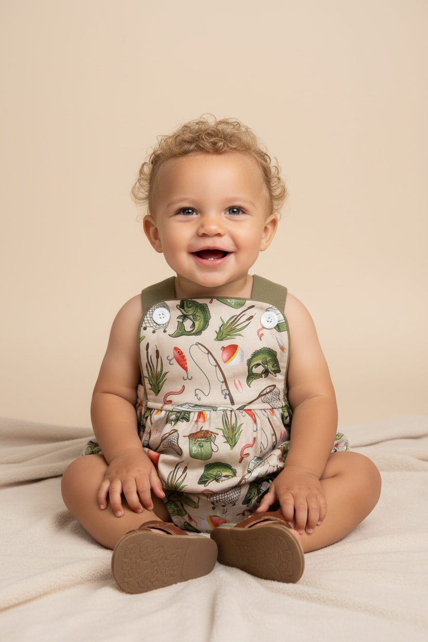 Infant Boy in Fishing Bubble Romper